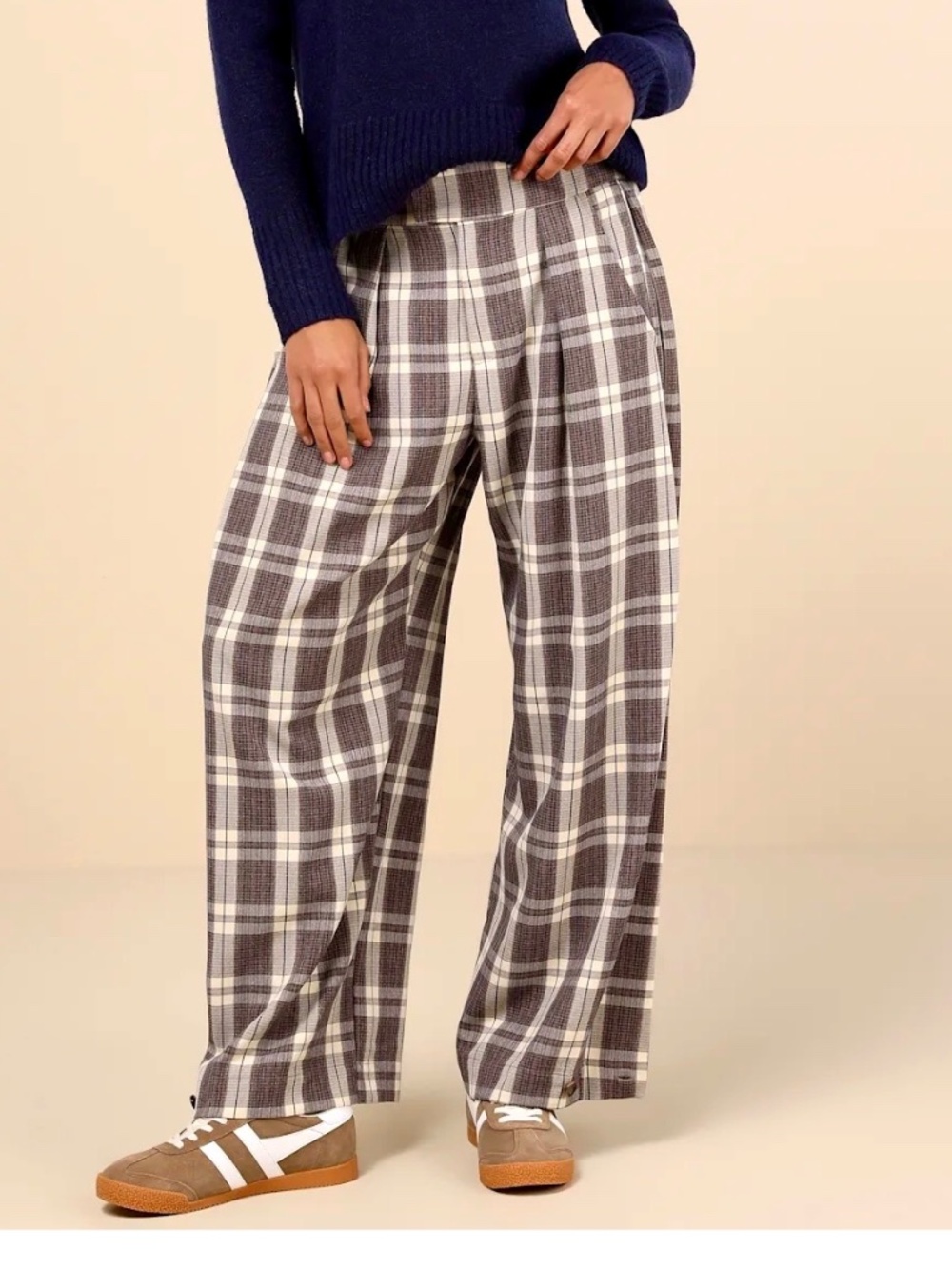 NWT Lulus Uniquely Stylish Brown and Blue Plaid High-Rise Wide-Leg Pants XS